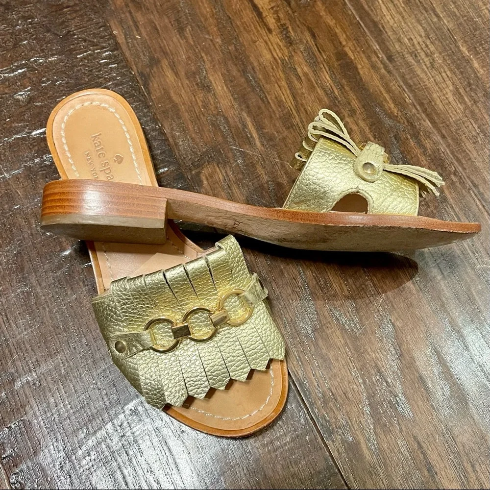 kate spade gold leather fringe slide sandals